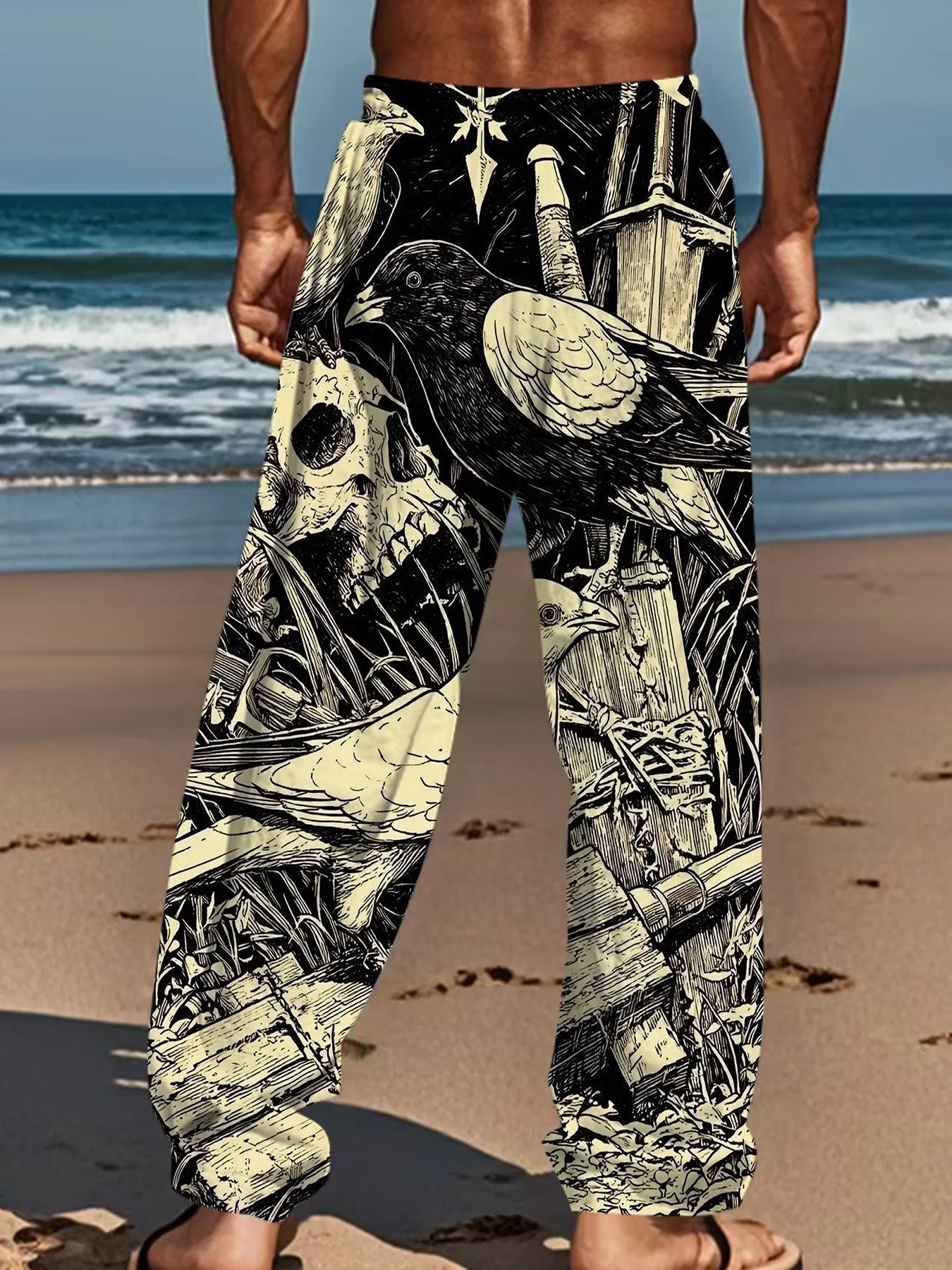 Neu eingetroffen: Gothic Tribal Skull Unisex Straight Leg Hose mit abstraktem Dornenmuster, dunkle Streetwear für Club, Alltag und Freizeit – Detail 14