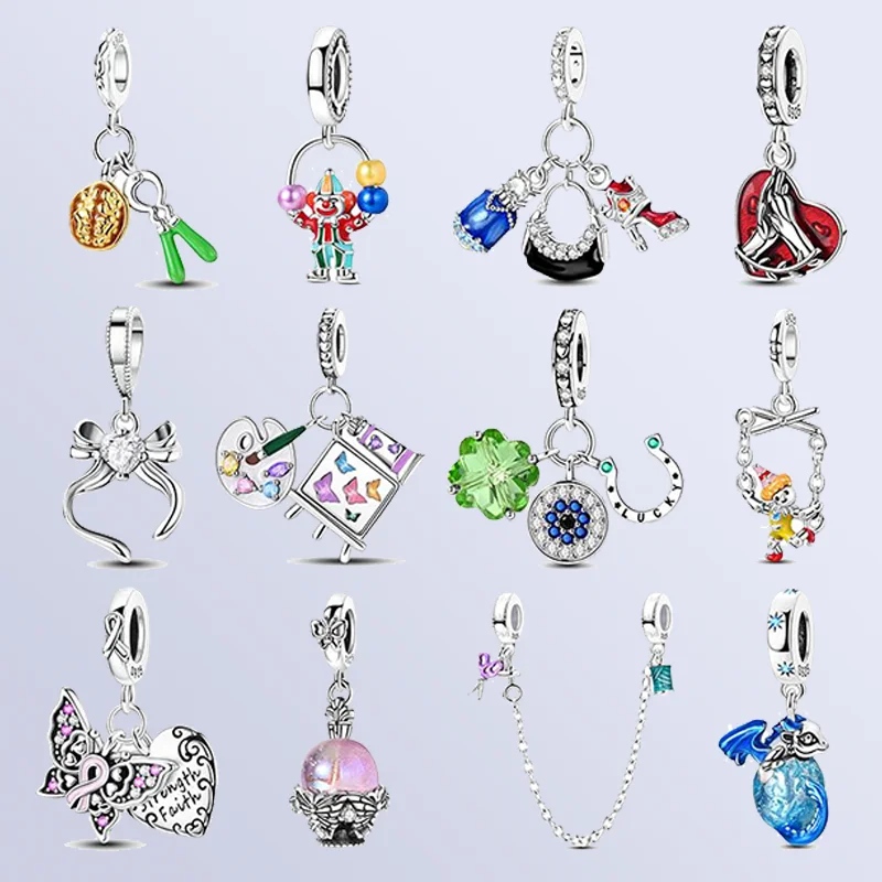 New 925 Sterling Silver Fashion Bag Clover Butterfly Drawing Board Charms Beads For 3mm Bracelet DIY Fine Jewelry Gift Making