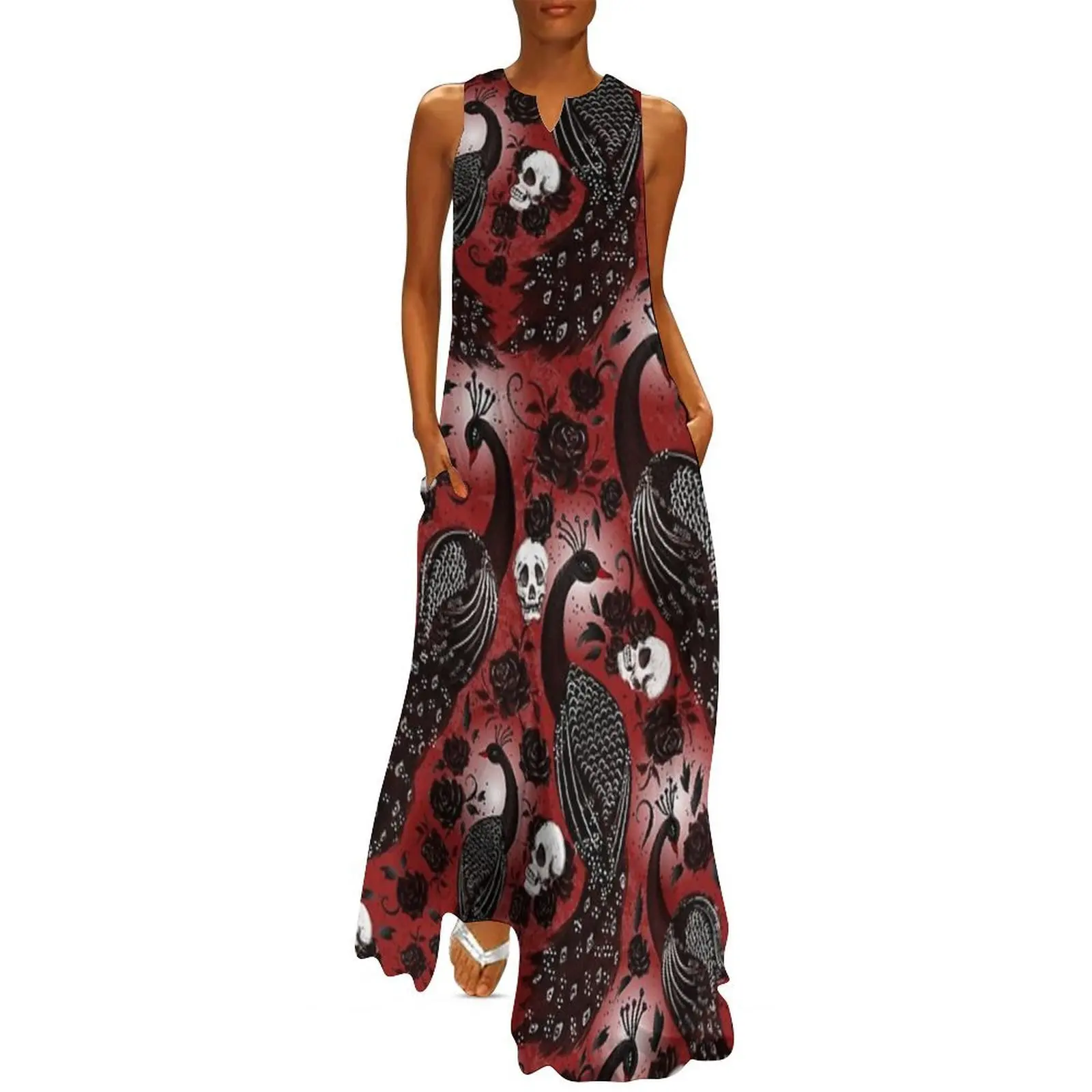

Gothic Peacocks Red Long Dress summer dress korean women beach outfits for women african dresses for woman Woman fashion