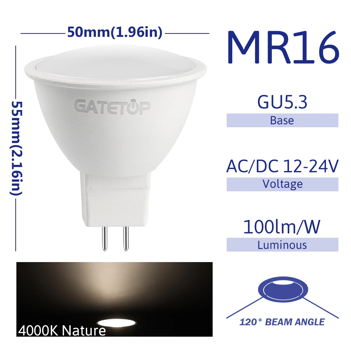 NONE 1-10 Stück MR16 LED-Strahlerlampe GU5.3-Sockel 6 W 600 lm AC DC 12 V 24 V Bombillas Spotlicht ersetzen 30 W 50 W Halogenlampe Wohnzimmer 3