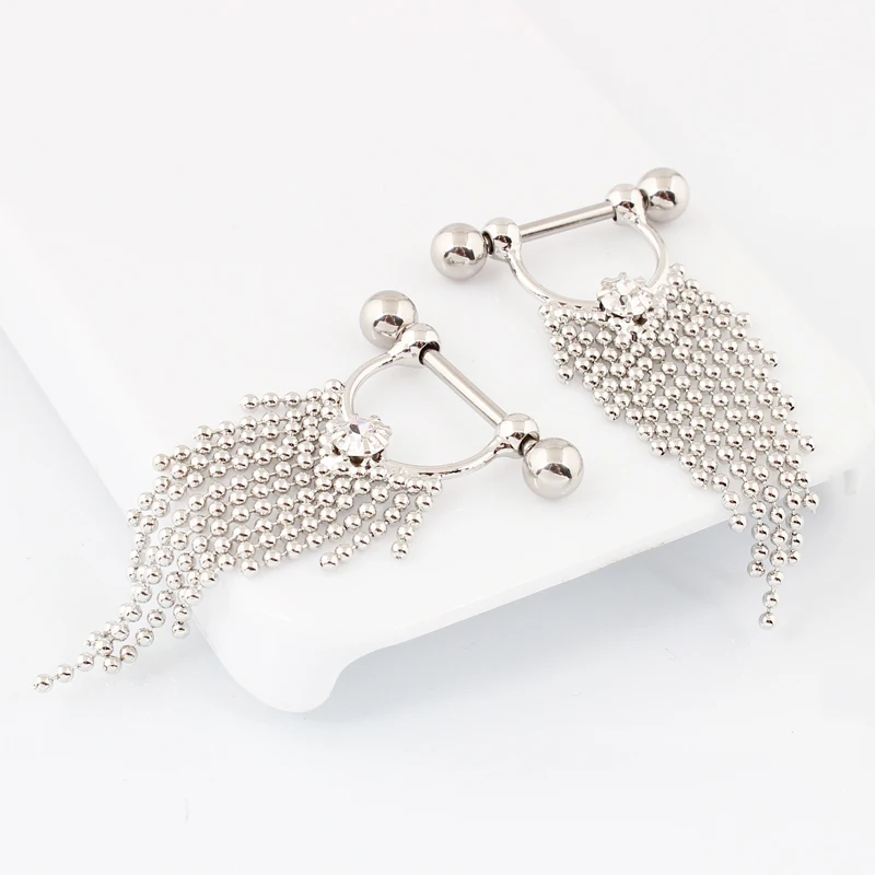 Retail 2 pieces/lot Tassel Nipple ring body Piercing jewelry 14G 316L surgical steel bar Nickel-free