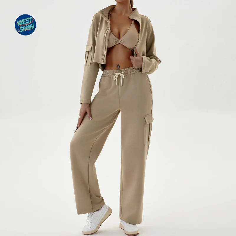 WESTSHAN EU US Size Top Quality Autumn Winter Women Workwear Casual Sports Suit Zipper Hoodie and Jogger Yoga Outfit Tracksuit