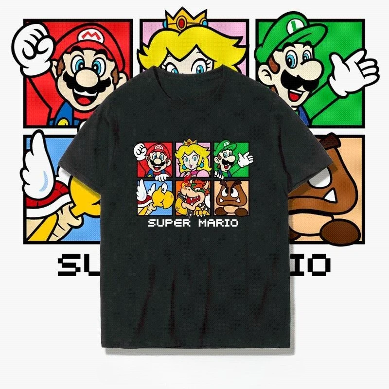 White Tee Men's Women's Nintendo Smash Bros Game Kirby Mario Retro Cool Graphic Art Print Oversized Short Sleeve Streetwear Top