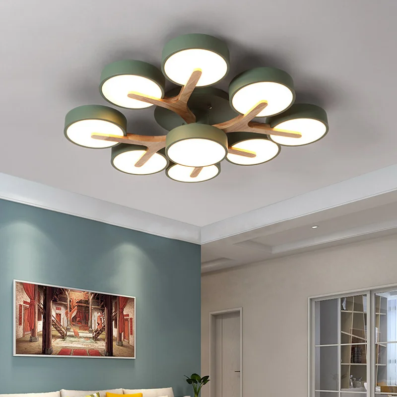 Nordic Style Personalized Chandelier Bedroom Ceiling Decoration Lamp Modern Minimalist Wood Art Living Room Led Lamp