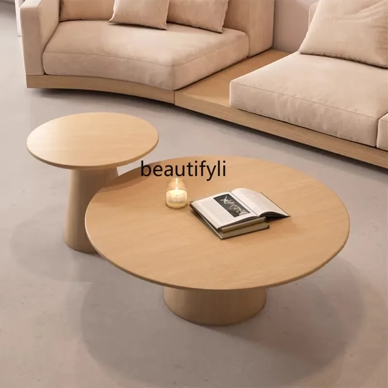 

Japanese-Style Log Parabel Coffee Table Combination Solid Wood round Sofa Side Table Living Room Bay Window Round Table