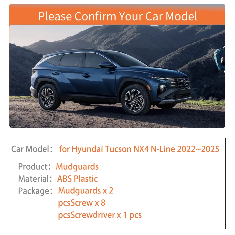 2pcs Car Mudguards for Hyundai Tucson NX4 N-Line 2022~2025 Mud Flaps Rear Wheel Splash Guards Fender Mudflaps Part Accessories