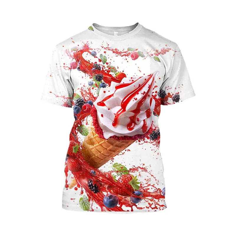 Ice Cream 3D Print T-Shirt Men Strawberry Chocolate Graphic T Shirt Unisex Funny Food Casual Short Sleeve Tops Cartoon Tee Shirt