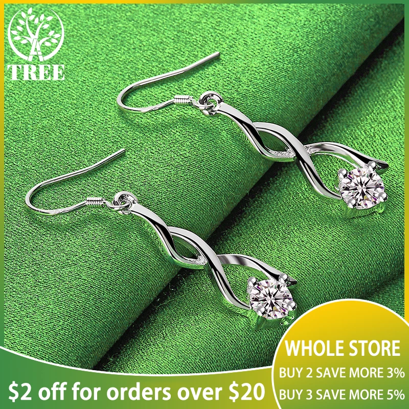 

ALITREE 925 Sterling Silver Spiral Line Zircon Crystal Drop Earrings For Women Fashion Party Birthday Engagement Wedding Jewelry