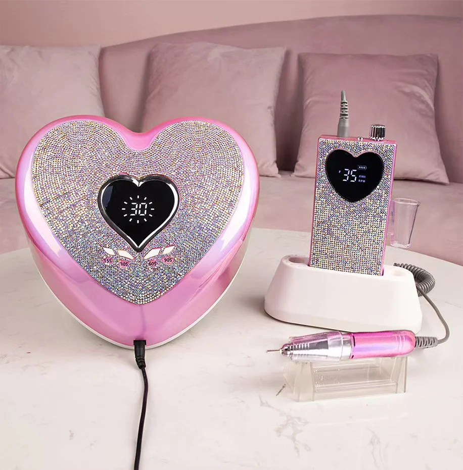Cordless  Portable Electric Nail Drill Machine Set  LED Gel Heart Shape Nail Dryer Diamond Lamp