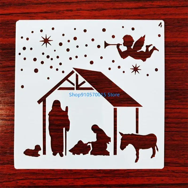 B95C Pack of 12 Large Hollow-out Christmas Painting PET Stencils Set Graffiti Template for DIY Art Handcraft Scrapbooking