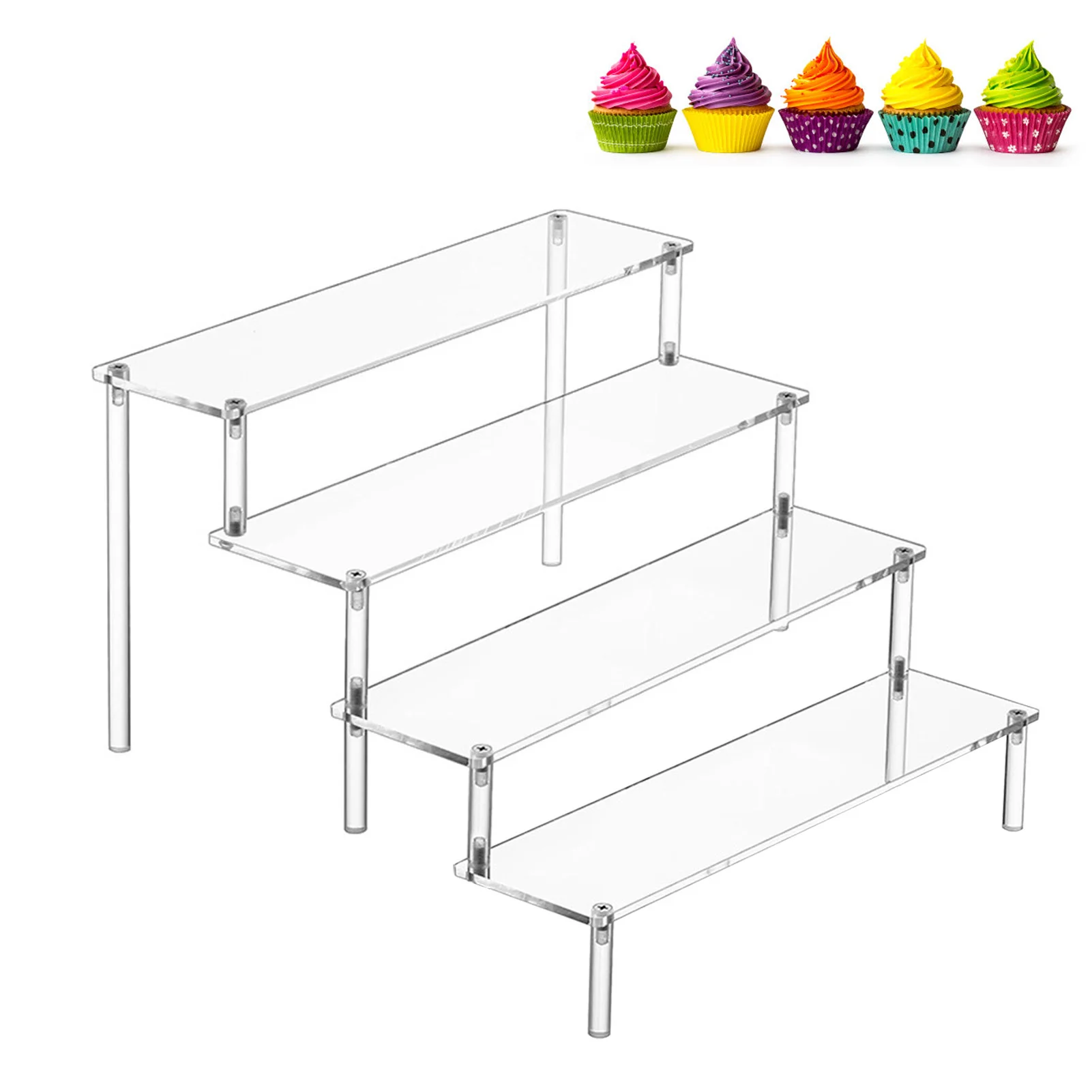 

Clear 4 Tier Cupcake Stand Desktop Decoration Holder for Cupcake Food Biscuits Storage