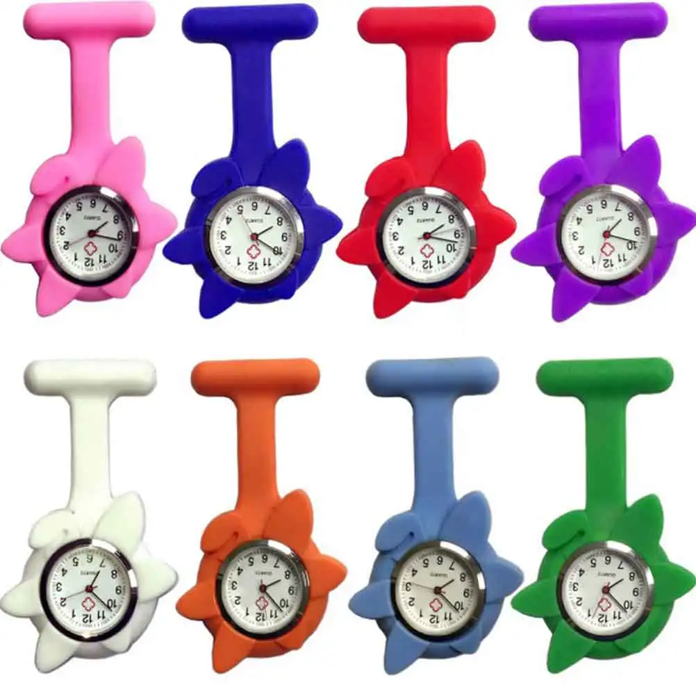 Red Silicone Medical Hanging Watch Sunflower Design Pocket Nurse Timekeeper for Hospital Uniform Accessory Hanging Watch
