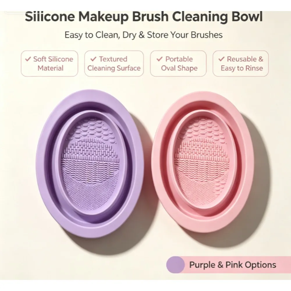 Makeup Brush Cleaning Tool,1pcs Silicone Brush Cleaner Pad Foldable Portable Cleaning Bowl For Makeup Brushes - view 5