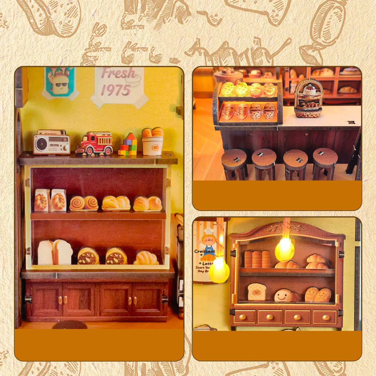 Fai da te Time Bakery Casa Kit modello in miniatura in legno Puzzle 3D Case delle bambole con mobili Casa delle bambole per amici Regali di compleanno
