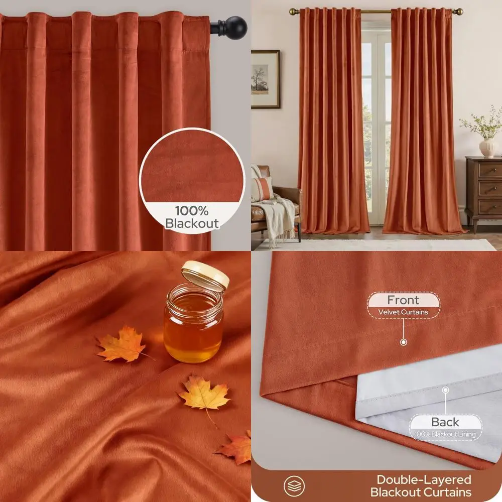 

Роскошные светонепроницаемые шторы из бархата цвета выгоревшего апельсина, 52x84 дюйма, с термоизоляцией, в винтажном рождественском стиле для спальни и гостиной
