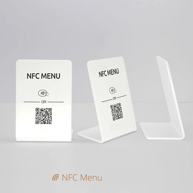 Black/White Acrylic QR Code Tap To Order Menu Qr CodeTouchless L Shaped Acrylic NFC Menu Holder Table NFC Menu Tags