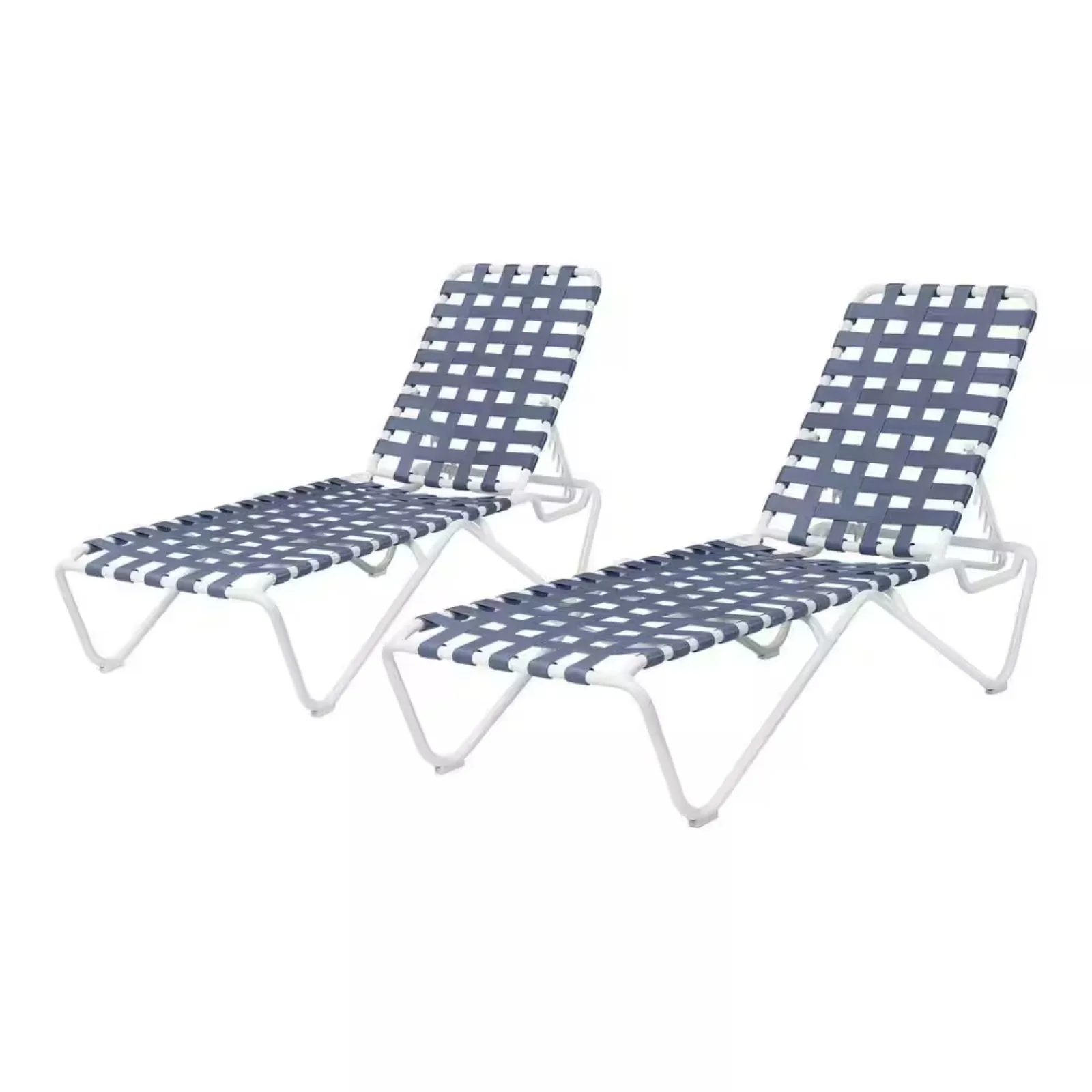 US White Adjustable Outdoor Strap Chaise Lounge with Aluminum Frame (2-Pack)