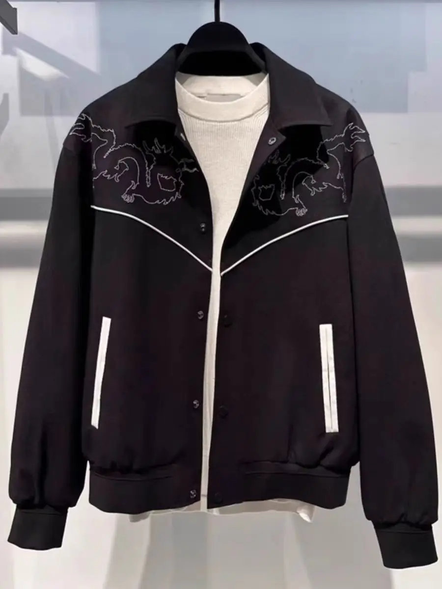 

Spring 2024 New Original Design PU Leather Patchwork Baseball Collar Jaet Casual Pilot Sle Outerwear Youth Faion Polyes...