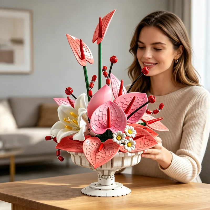 820 Particle Heartfelt blooming Bonsai Eternal Flower Building Blocks, Romantic Flower Bouquet Flower Pot Decorations, Birthday