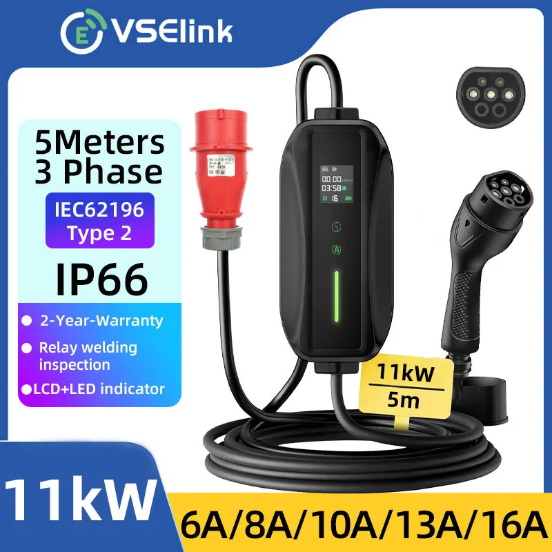 Caricabatterie portatile EVSELink EV 11KW tipo 2 GBT 5M di lunghezza WallBox con Display tempo di prenotazione carica rapida per auto