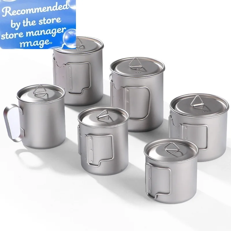

900ML Ultralight Titanium Cup Water Cup Mug With Lid Foldable Handle Outdoor Portable Camping Picnic Beaker Coffee Cup Kitchen