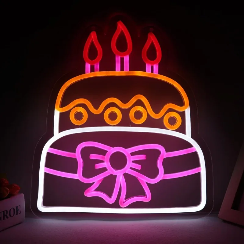 XM Happy Birthday Cake Neon for Birthday Gifts, Reusable Decorations, USB-powered, Perfect for All Birthday Party Gift Ideas LED