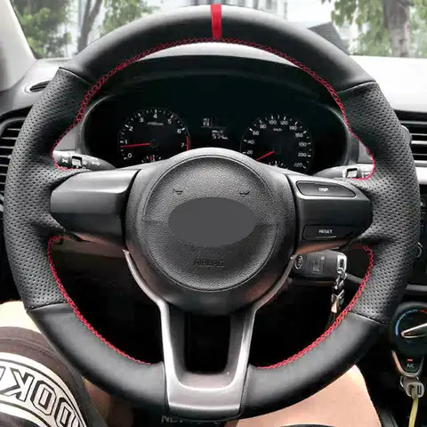 Kia Rio 2017 2018 2019 Rio5 2019 K2 2016 Picanto Morning 2017 천공 가죽 커버 트림 용 자동차 핸들에 머리띠