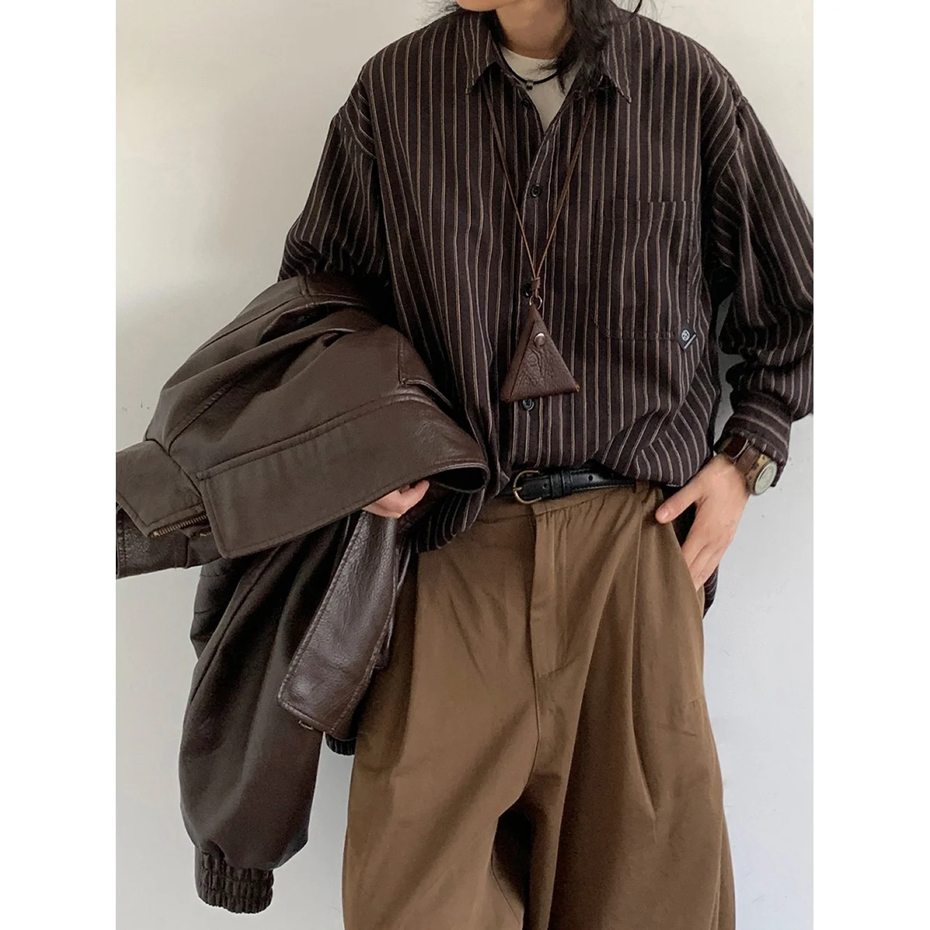 Jiwuus Vintage Striped Long Sleeve Shirt Unisex Loose Fit Casual Top for Men And Women Spring Autumn Japanese Style