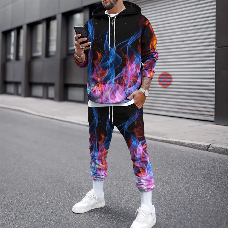 

Color Decorative 3D Printed Men's Sweatshirt Hoodies Set Men's Lion Tracksuit/Pullover/Pants Sportswear Autumn Winter Male Suit