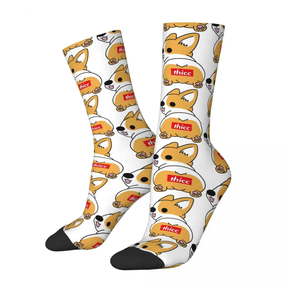 Funny Happy Men's Socks Thicc Corgi Butt Vintage Harajuku Corgi Dog Animal Hip Hop Casual Crew Crazy Sock Gift Pattern Printed