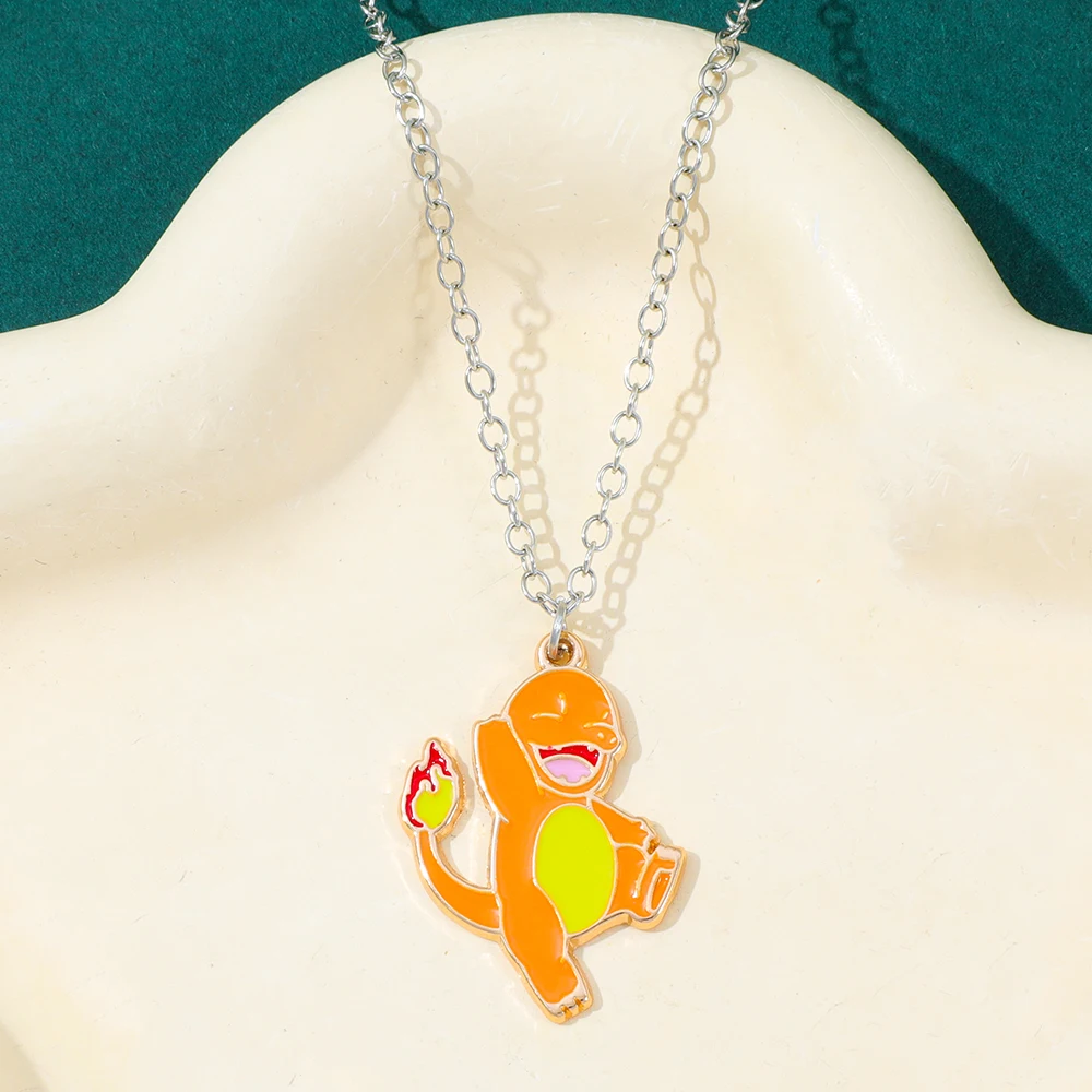 Hip Hop Style Charmander Necklace - Trendy Cartoon Metal Pendant Sweater Chain Jewelry Gift for Anime Fans ﻿