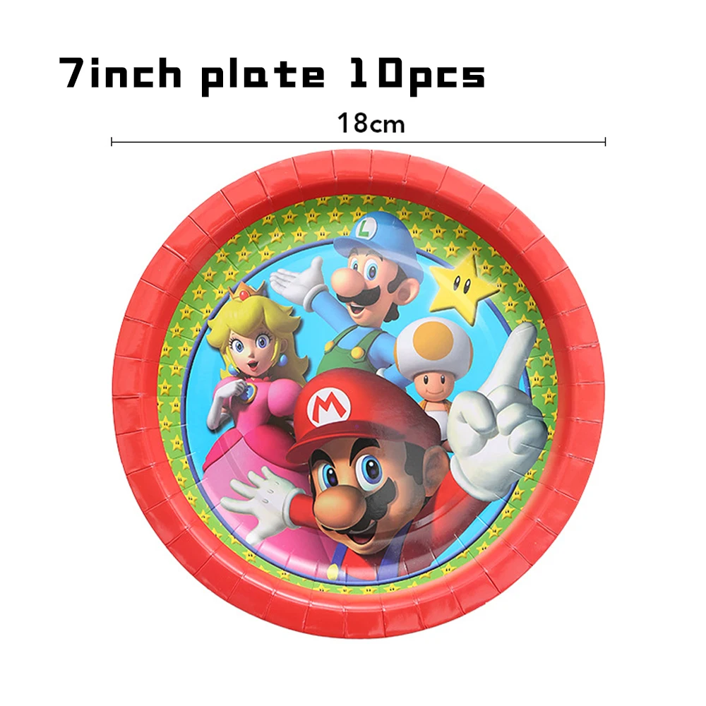 The Movie Cartoon Super M&Marioed Happy Birthday Party Decor Disposable Tableware Paper Plates Straw Kids Boys Game Photo Banner