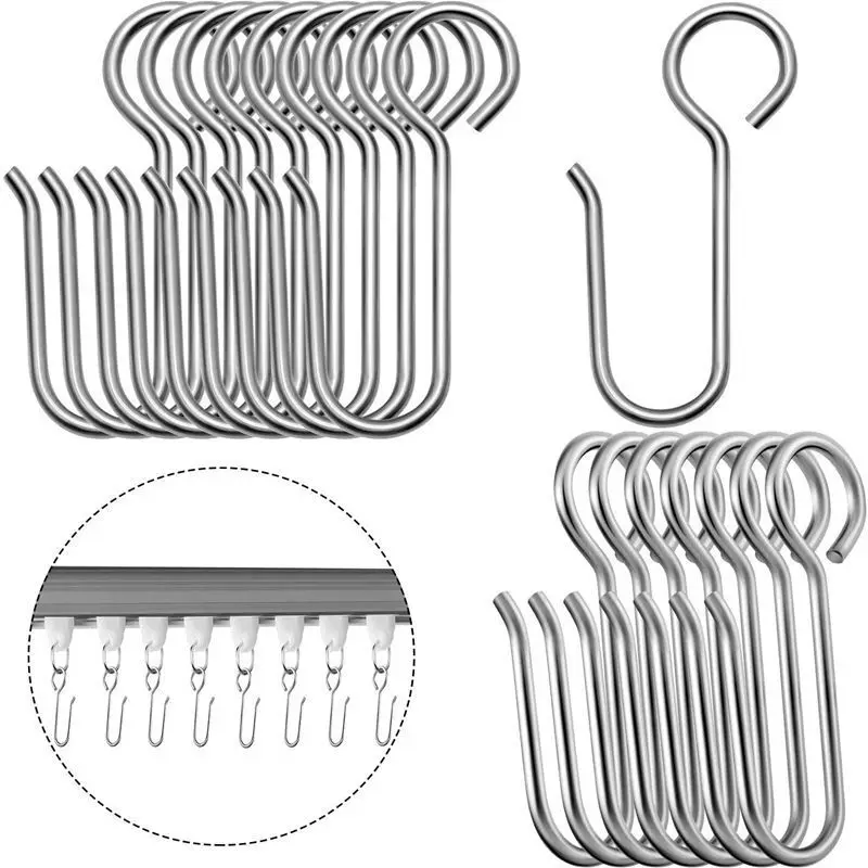 30pcs Curtain Track S Shaped Metal Hooks Shower Curtain Hanging Hook Flexible Ceiling Curtain Track Accessories
