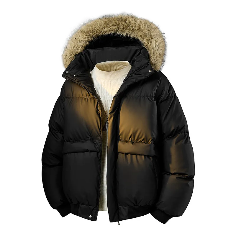 Winter Down Coat Man Thicken Windproof Stand Collar Male Jacket Long Sleeve Pocket Detachable Hooded Simple Daily Men Outerwear