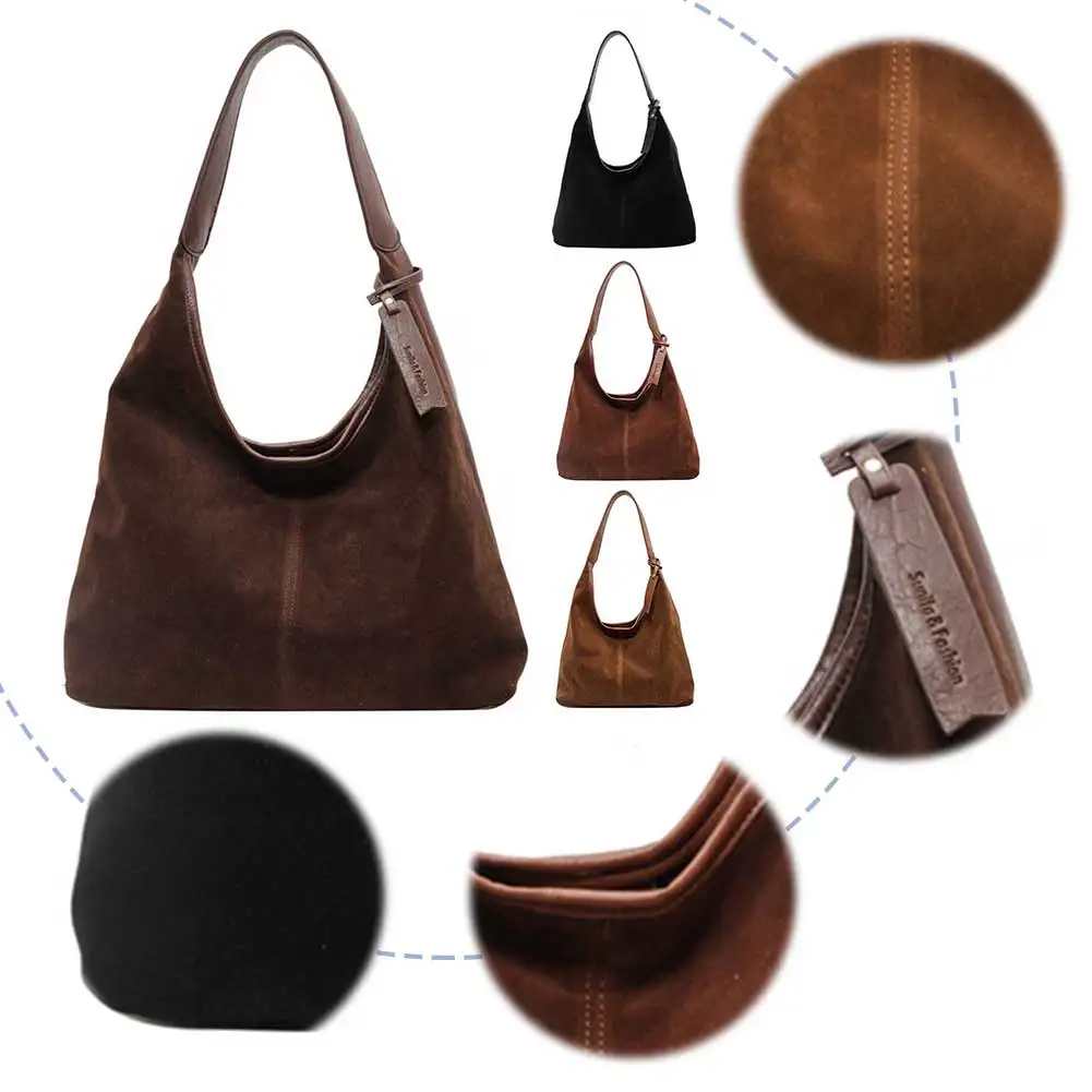 

Women Suede Hobo Bag Slouchy Retro Handbag Magnetic Closure Large Capacity Purse for Work Travel