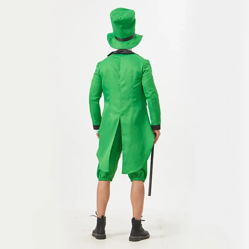 

2025 Adult Unisex St Patrick Day Carnival Halloween Cosplay Costume Tailcoat Vest Pants Leprechaun Irish Role Play Fancy Outfit