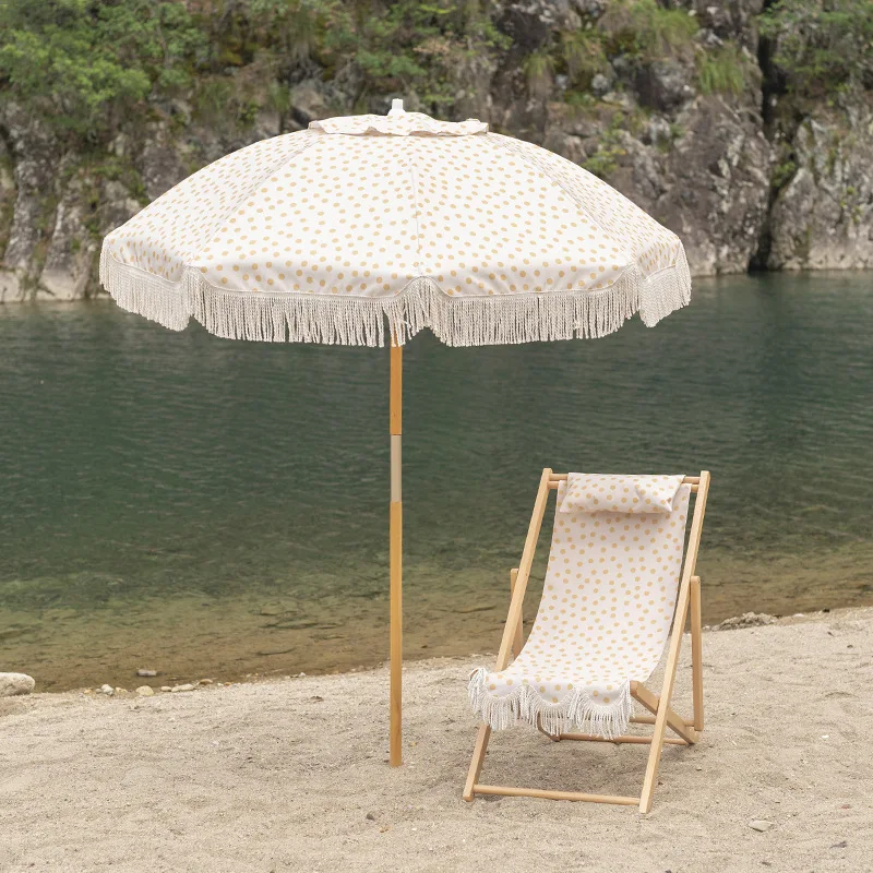 

Modern Outdoor Foldable Portable Sunshade Beach Umbrella Set Casual Beach Chair Wood for Resort Villa Beach