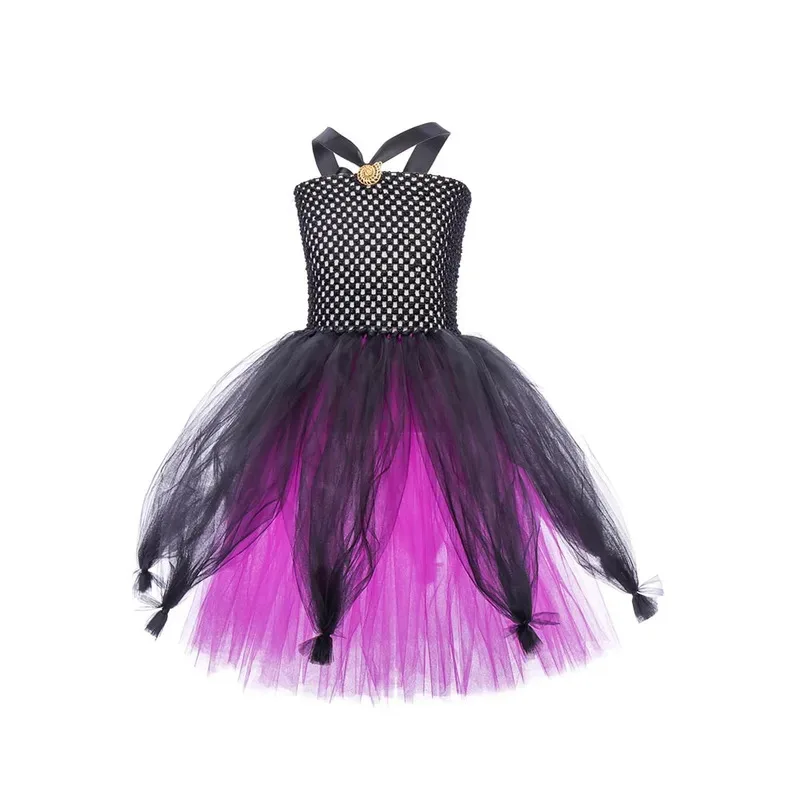 البحر الساحرة Ursula تأثيري للفتيات الأرجواني الأخطبوط فستان طويل توتو للأطفال كرنفال الزي عصا سحرية تاج أزياء الهالوين