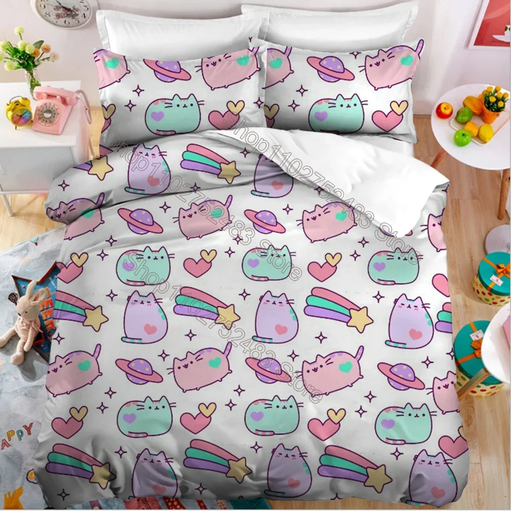 Pusheen Bedding Set Kawaii Pillowcase Quilt Cover  Anime Bedclothes Cartoon Printed Quilt Cover Duvet Child Bedroom Decoration