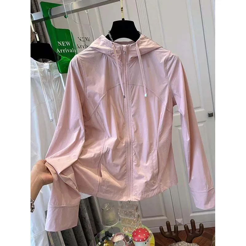 Women's Thin Coat Sunscreen Top Summer Loose Casual Zipper Single Thin Joker Hooded Sun-Protective Clothing Women's Short Jacket