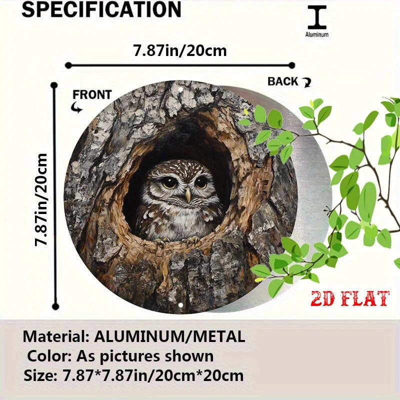2D Flat 1pc Retro Tin Sign Featuring Owl Nestled Within A Tree Round Wall Art Tea House Veranda Area Perfect for Artistic Setups