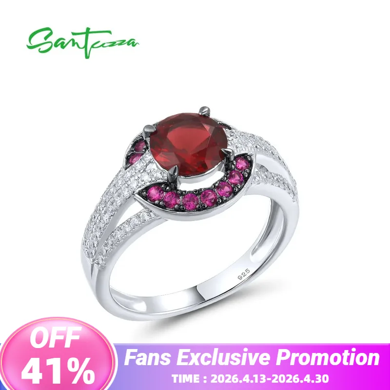 

SANTUZZA Silver Rings For Women Genuine 925 Sterling Silver Red Stones Solitaire Ring Gorgeous Stunning Trendy Fine Jewelry