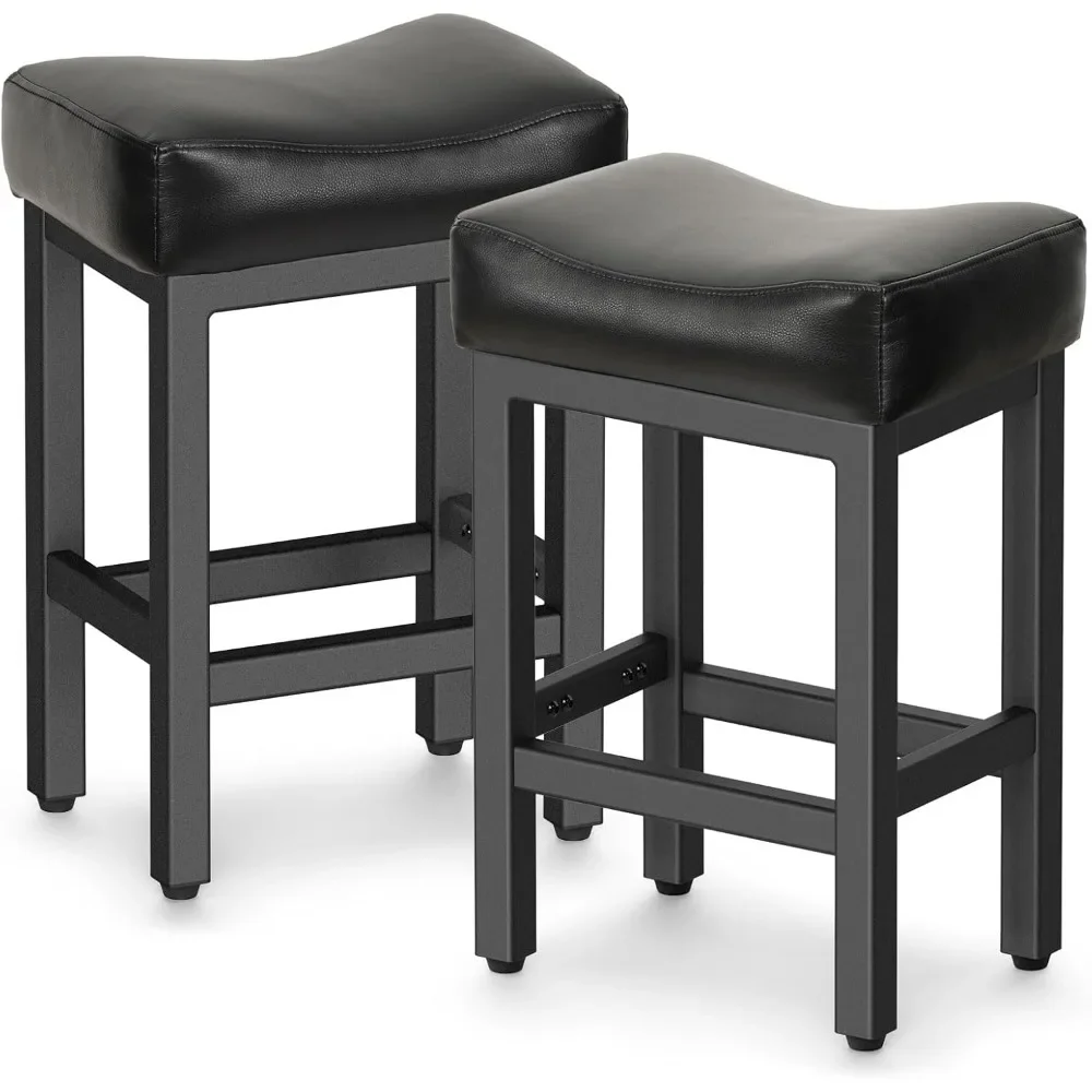 Counter Height Bar Stools Set of 2, 24 Inch Barstools for Kitchen Island Counter, Bonded Leather Kitchen Stools with Thick