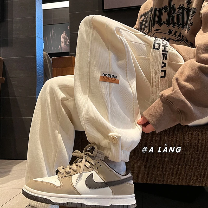 

Мужские спортивные брюки с начесом в американском стиле, осенне-зимние свободные брюки, повседневные брюки в стиле Харадзюку, спортивные штаны с манжетами