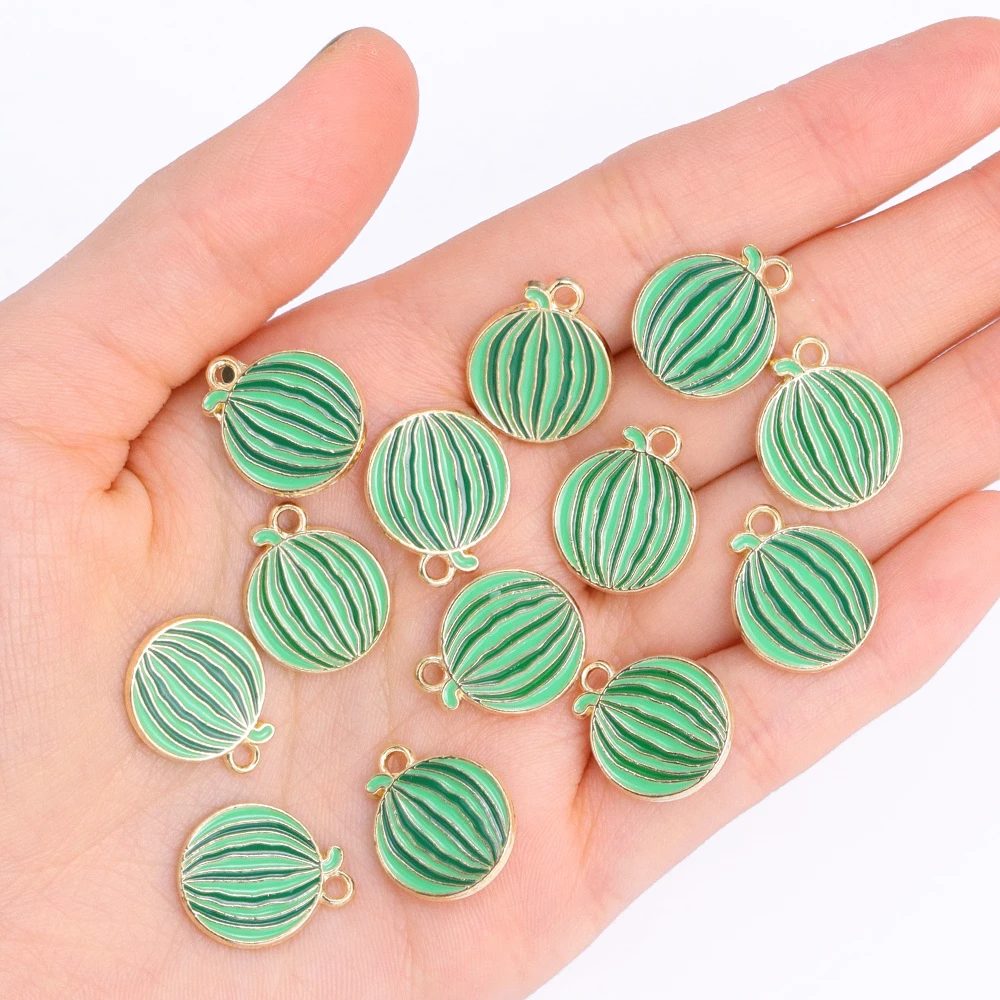 10Pcs Cute Enamel Watermelon Charms Alloy Pendants for Earrings Necklaces Fruit Charms Handmade DIY Jewelry Accessories