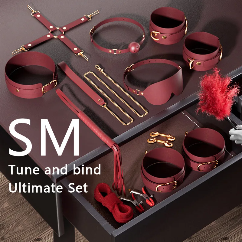 BDSM Kit Sex Set Handcuffs for Adult Sm Goods Gag Collar Bondage Rope Harness Maine Fittings for Couples Masochism Sexual Toys