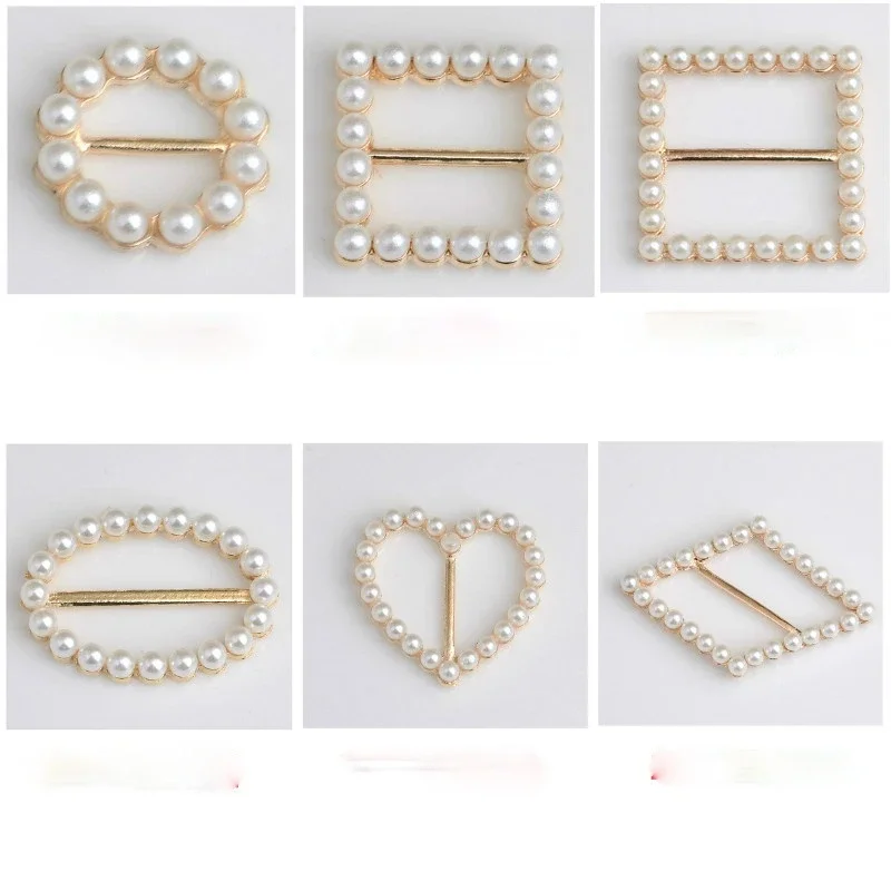 10pcs Gold Pearl DIY accessories decoration buckle for wedding invitation card for ribbon slider