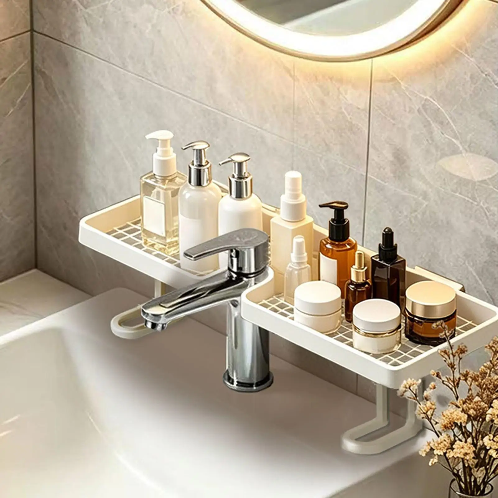 Faucet holder freestanding washbasin storage rack U-shaped design No-Drill Quick Drainage Over The Bathroom Sink Shelf