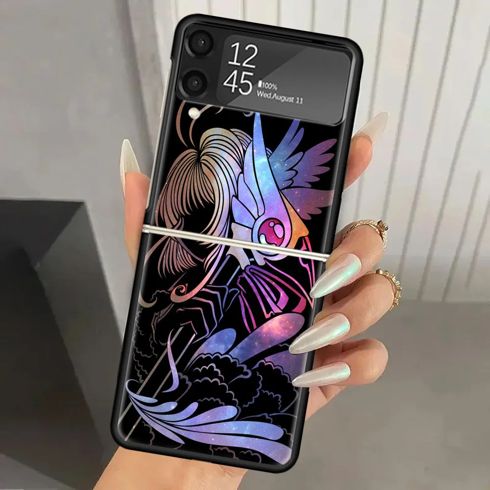 CardCaptor Sakura Anime Hard PC Phone Case For Samsung Galaxy Z Flip 6 5 4 3 Black Cover ZFlip6 Flip5 Flip4 5G Foldable Print Ca