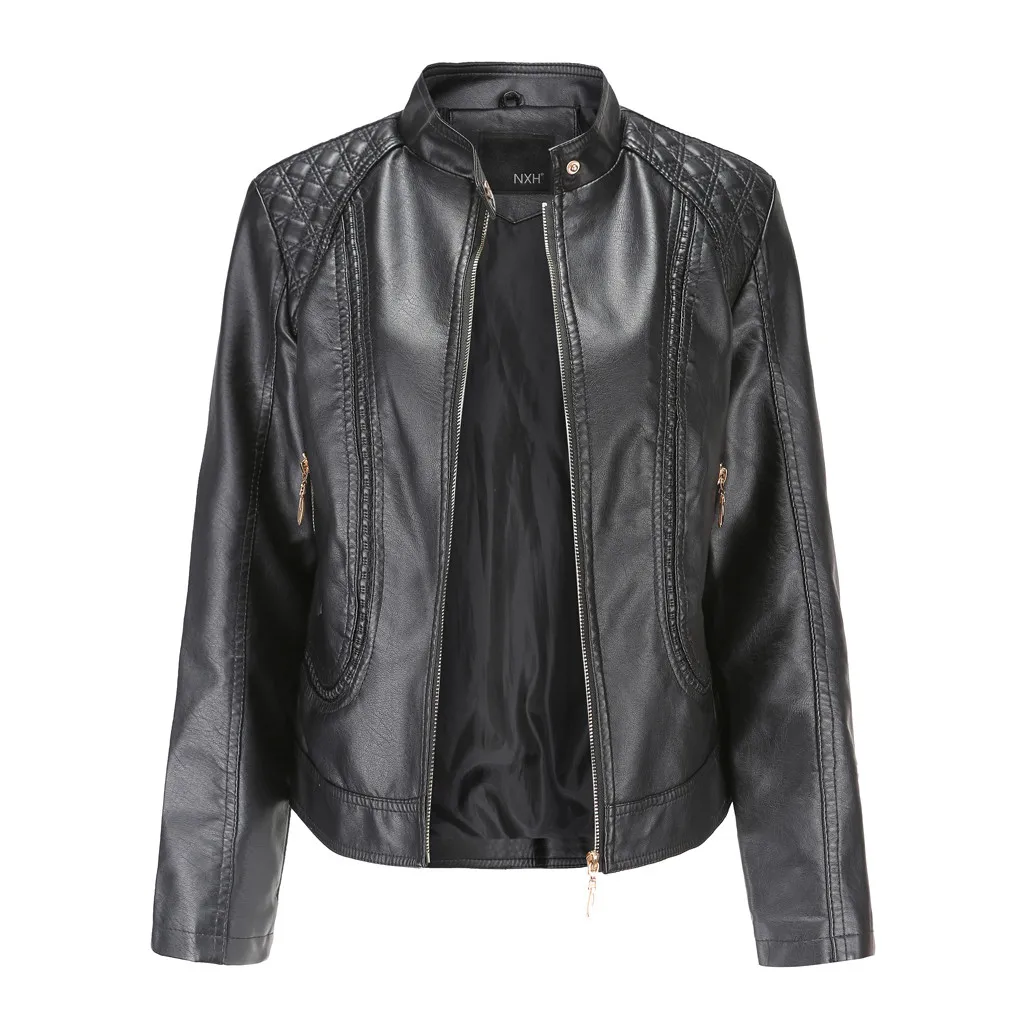 

Women Jacket 2024 New Faux PU Leather Punk High Street Hip Hop Biker Biker Cropped Coats Windproof Outwear Black Long Sleeve Top